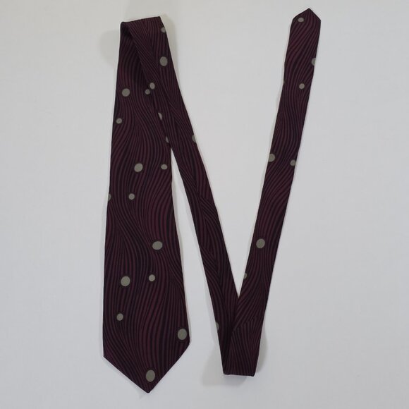 Alan Cherry San Babila Silk Tie Wine Black W/Beige Circles Italy VTG W 3.5 L 56" - Picture 7 of 14